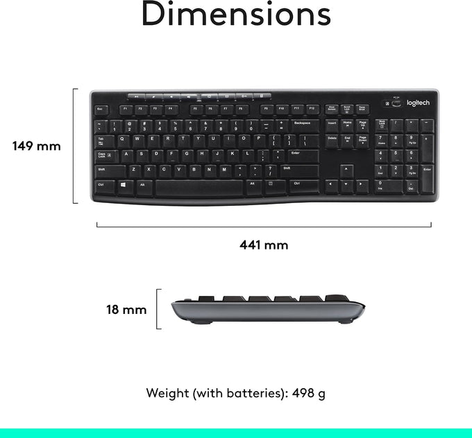 Logitech MK270 Full Size Wireless Keyboard and Mouse Combo - Black