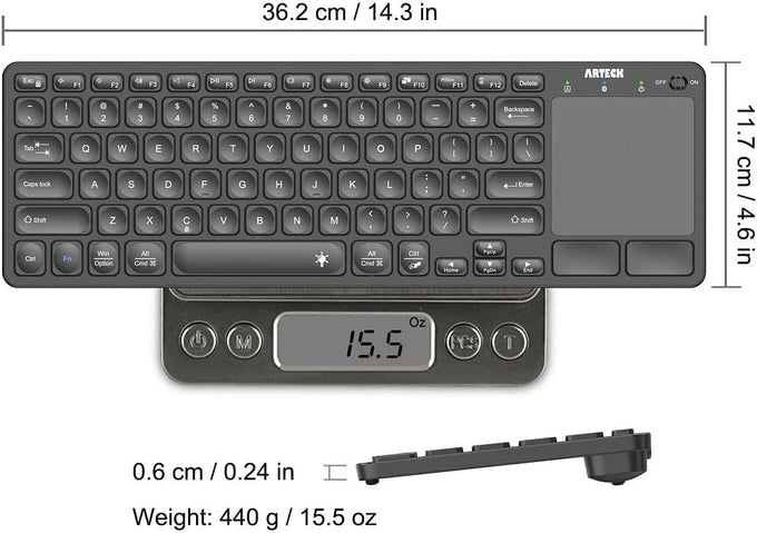 Arteck Universal Backlit 7-Colors Bluetooth Touch TV Keyboard with Easy Media Control and Build-in Touchpad for TV-Connected Computer, Smart TV, Desktop, Laptop, iPad, Surface, Tablet, HTPC