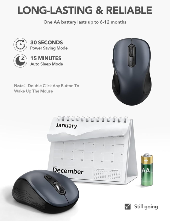 Trueque Wireless Mouse for Laptop, Ergonomic 6-Button Mouse, Space Gray