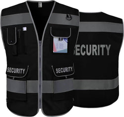 TCCFCCT Security Vest for Security Guard 9 Pockets Safety Vest, Black L