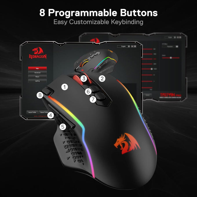 Redragon M810 PRO Wireless RGB Gaming Mouse 10000 DPI Remapping Keys