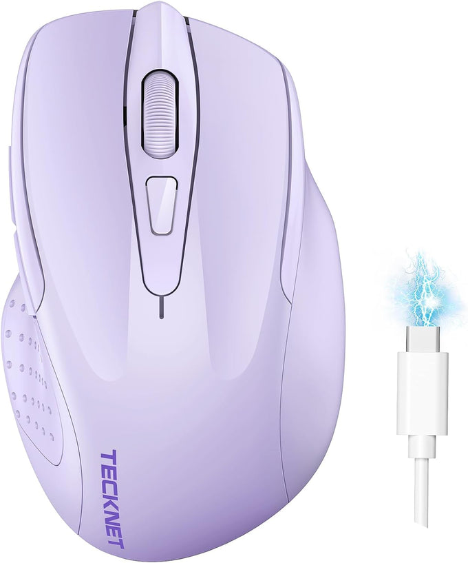 TECKNET Wireless Mouse, BT 5.0/2.4G, Rechargeable 6-DPI Silent, Grey