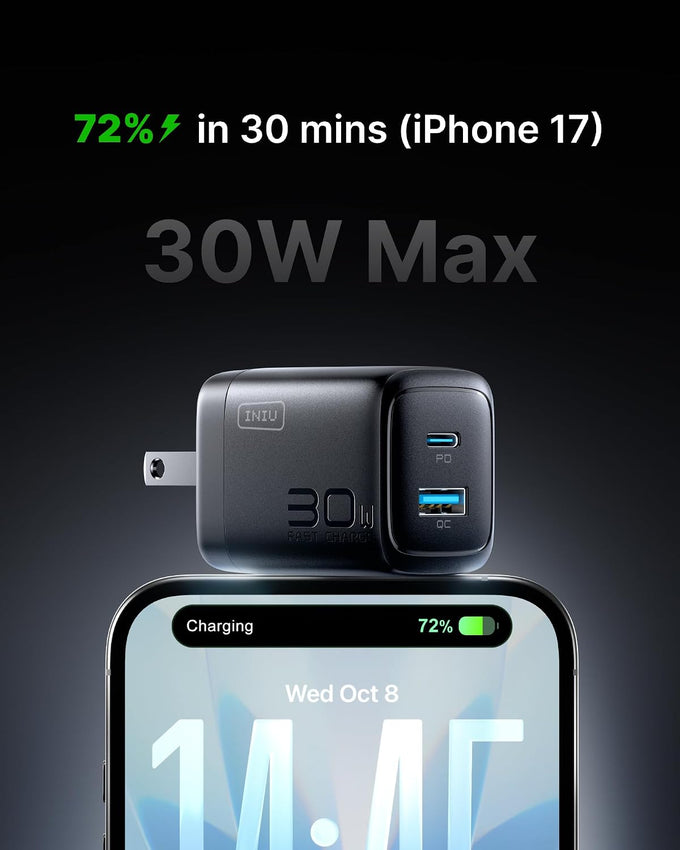 INIU USB C Charger, 30W Type C Fast Charging, 2-Port Adapter Charger Block