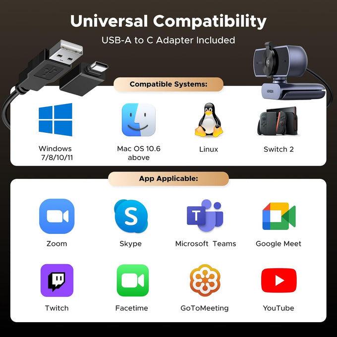 UGREEN 4K@30fps Webcam for PC Ultra HD Web Camera with Noise-canceling Mics