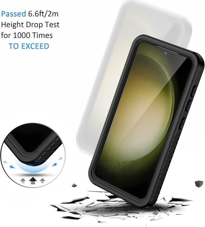 Lanhiem for Samsung Galaxy S23 Case with Built-in Screen Protector, IP68 Waterproof Dustproof Mil-Grade Rugged Full Body Shockproof Protective Cover for Galaxy S23 5G 6.1 Inch, Black