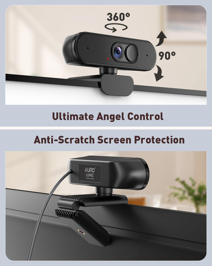 1080P Webcam with Mic, Privacy Cover, Mute Button for PC/Laptop