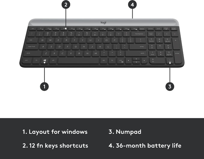 Logitech MK470 Slim Wireless Combo Compact Keyboard and Mouse - Graphite
