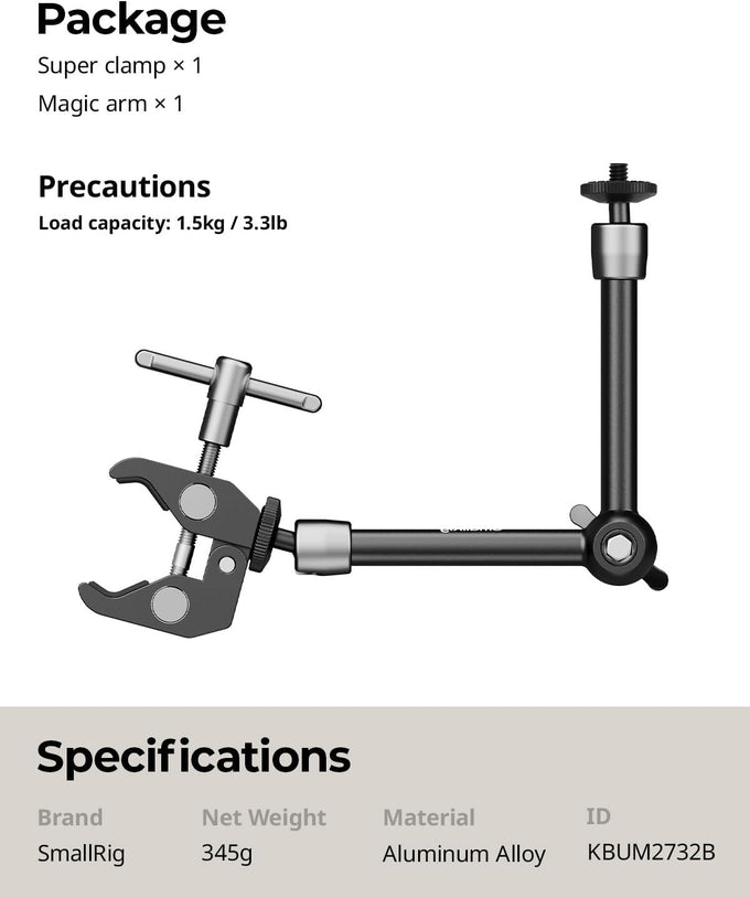 SMALLRIG 9.8 Inches Magic Arm Clamp Kit with 1/4" and 3/8" Threaded Holes