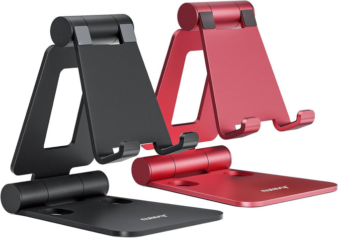 Nulaxy 2 Pack Aluminum Dual Folding Cell Phone Stand for Desk, Black&Silver