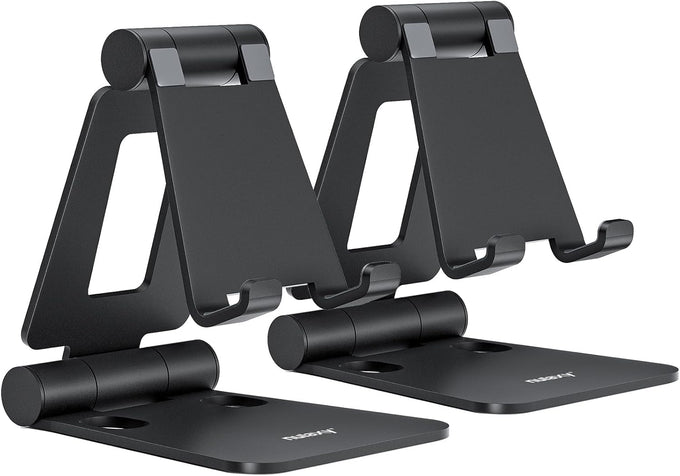 Nulaxy 2 Pack Aluminum Dual Folding Cell Phone Stand for Desk, Black&Silver
