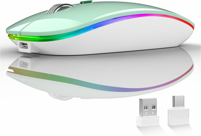Uiosmuph LED Wireless Mouse, G12 Slim Rechargeable Silent Mouse Matte Black