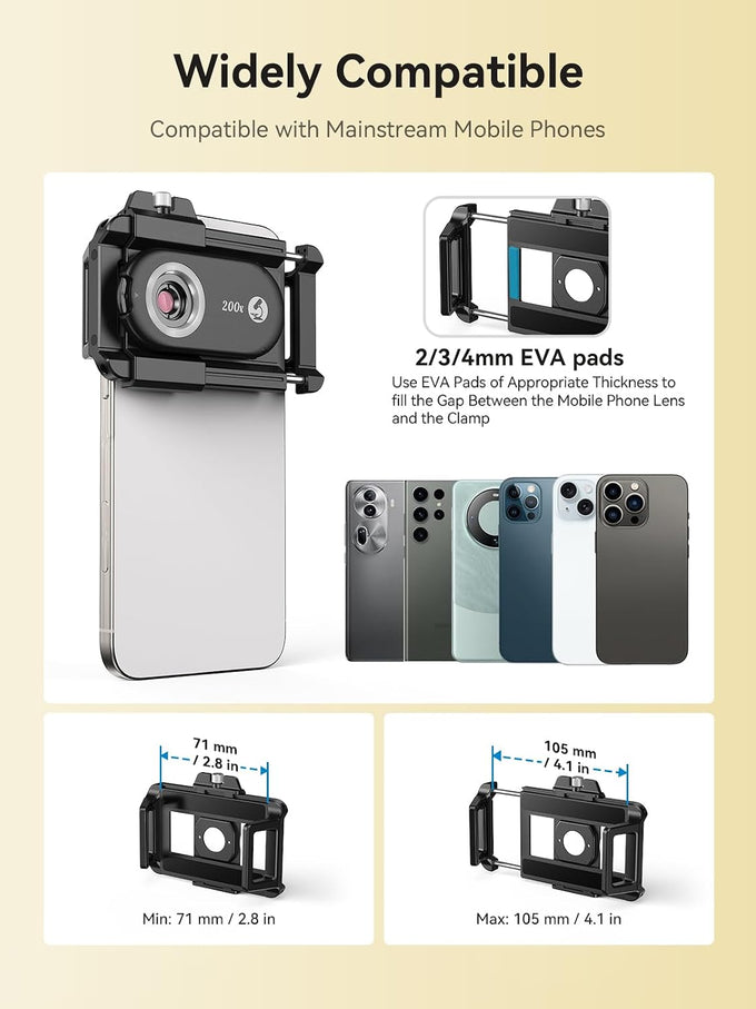 MIAO LAB 200X Phone Microscope Lens, Phone Camera Micro Lens with Universal Clip/LED Light/CPL, Mini Pocket Microscope Attachment for iPhone 17/16/15/14/13 Series and Most Smartphone MS200(200X)
