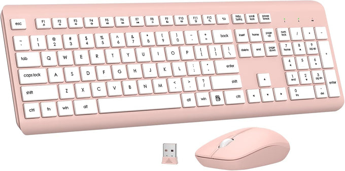 Wireless Keyboard and Mouse Combo, Full Size Silent Ergonomic Keyboard and Mouse, Long Battery Life, Optical Mouse, 2.4G Lag-Free Cordless Mice Keyboard for Computer, Mac, Laptop, PC, Windows