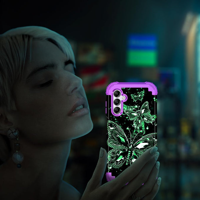 Miqala for Galaxy A16 5G Case,Glow in The Dark Three Layer Heavy Duty Shockproof Full Protection Hard Plastic Bumper+Soft Silicone Protective Case for Samsung Galaxy A16 5G 6.7 inch,Purple