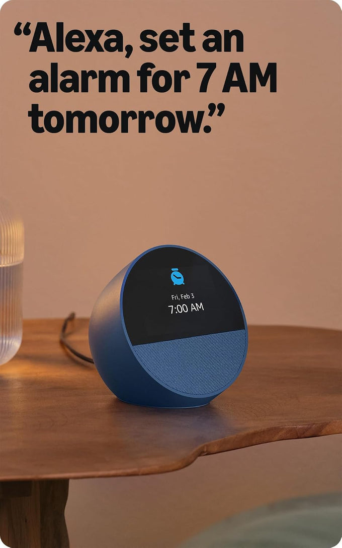 Amazon Echo Spot (newest model), Great for nightstands, offices and kitchens, Smart alarm clock, Designed for Alexa+, Glacier White
