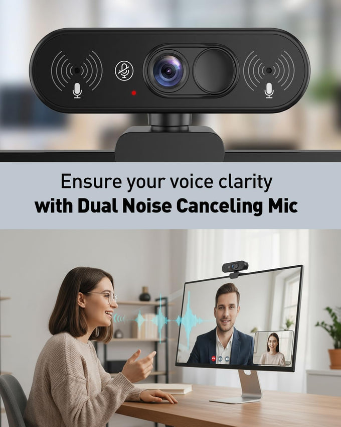 1080P Webcam with Mic, Privacy Cover, Mute Button for PC/Laptop