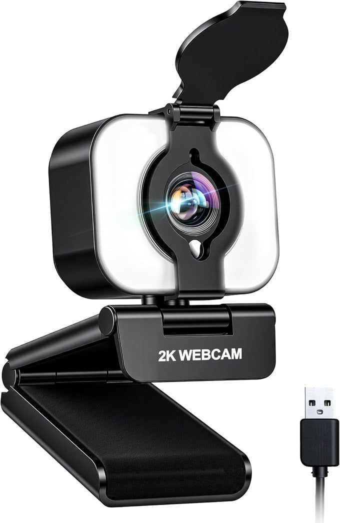 Atatat 2K Webcam for PC with Light, Microphone, Privacy Cover