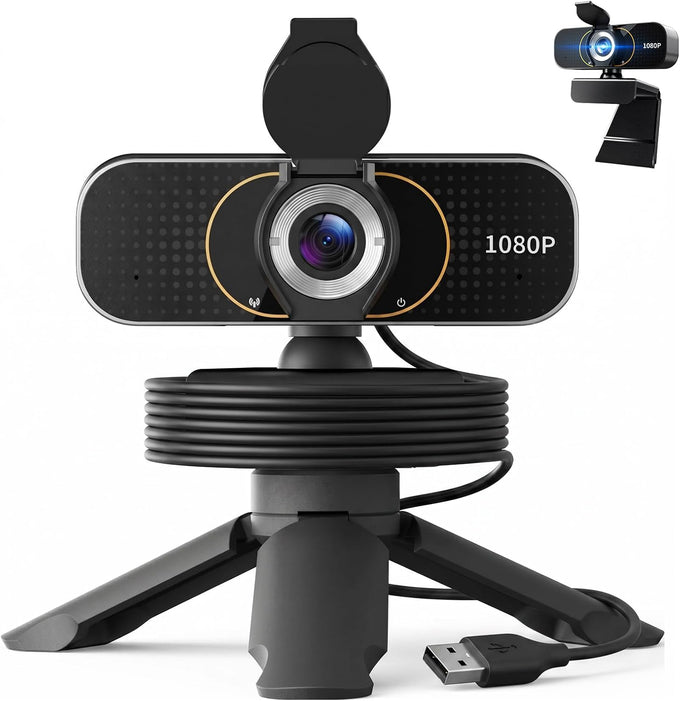 1080P Webcam with Microphone and Privacy Cover Plug&Play