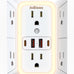 Wall Outlet Extender with Night Light, Power Plug Adapter 6 Outlet Extender with 4 USB Charging Ports（2 USB C）,1050J Power Strip Multi Plug Adapter Spaced for Home Office Travel-Black-ETL