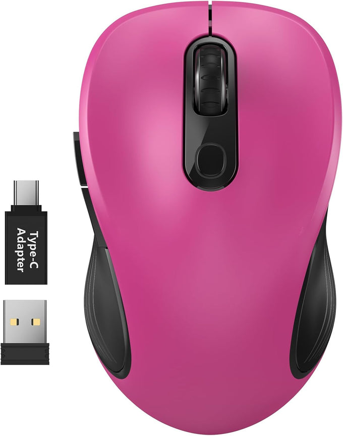 WisFox 2.4GHz Wireless Mouse for Laptop, Ergonomic 6-Button Design, Grey