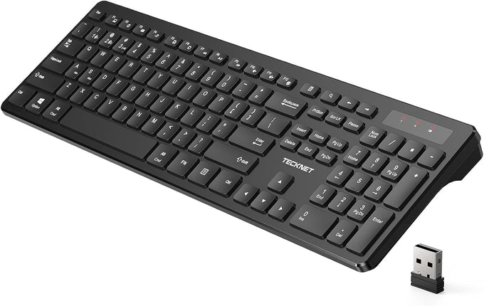 TECKNET Wireless Keyboards Full Size, Bluetooth+2.4G USB for Windows, Black