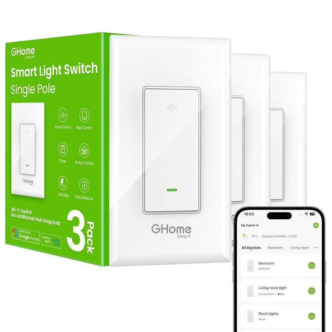 GHome Smart Switches for Lights, Single Pole WiFi, Works with Alexa, 4 Pack