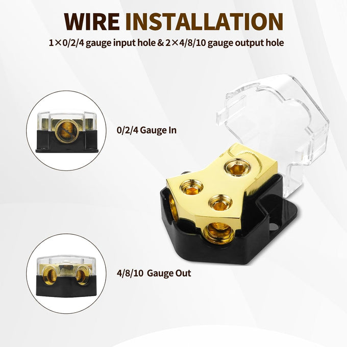 2 Way Power Distribution Block,2 PCS 12v Distribution Block 0/2/4 Specification Input 4/8/10 Specification Output Amplifier Ground Distributor, Suitable for Power Distribution Block Car Audio