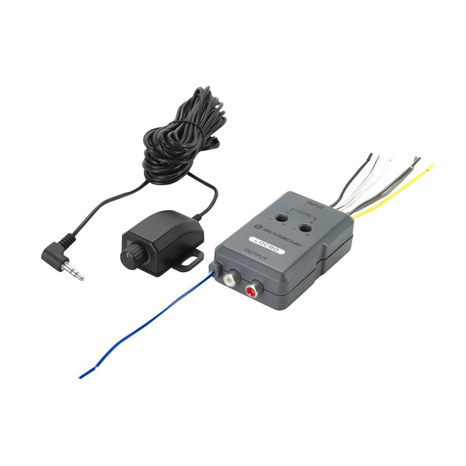Scosche LOC2SL Line Output Converter with Remote Control Knob - 2CH High/Low RCA Converter Car Audio - Ideal for Subwoofer Amp - Line Level Converter for Car Stereo - Easy Installation - Quality Sound