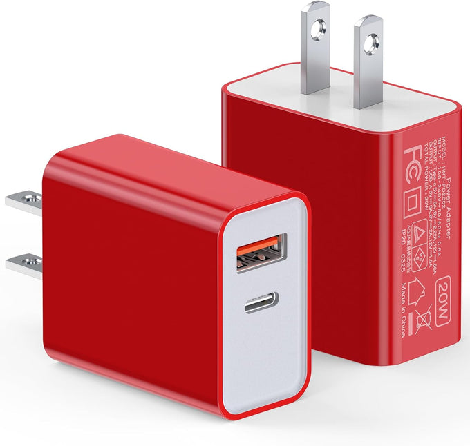 [2 Pack] 20W USB C Charger Block Fast Charging Dual Ports Adapter