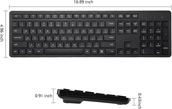 USB Silent Wireless Keyboard for Laptop Computer Full Size Number Pad Black