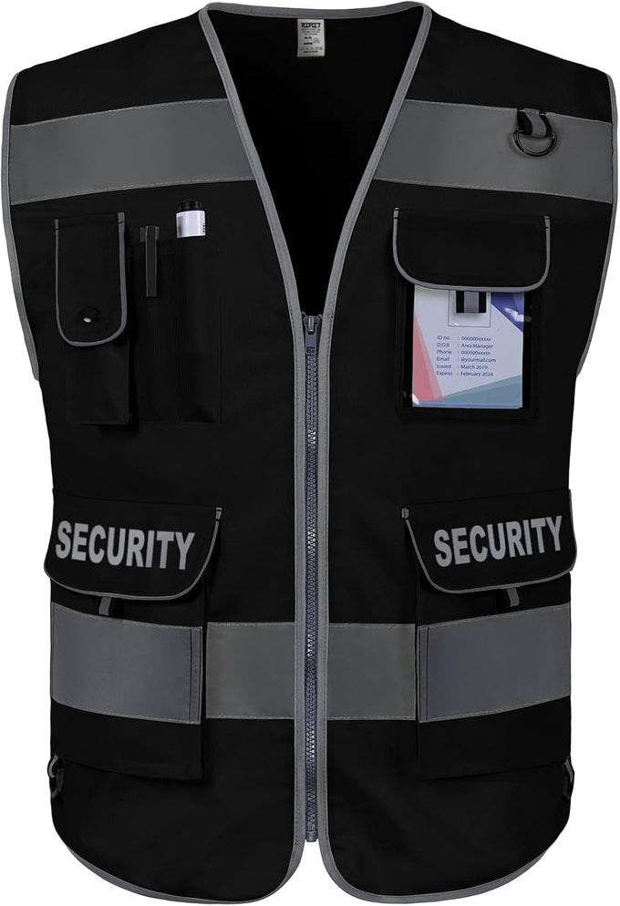 TCCFCCT Security Vest for Security Guard 9 Pockets Safety Vest, Black L