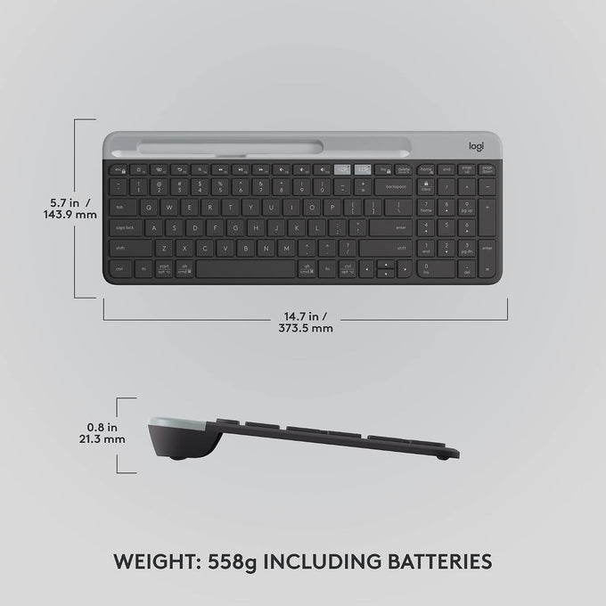 Logitech K585 Slim Wireless Keyboard with Built-in Phone Cradle - Graphite