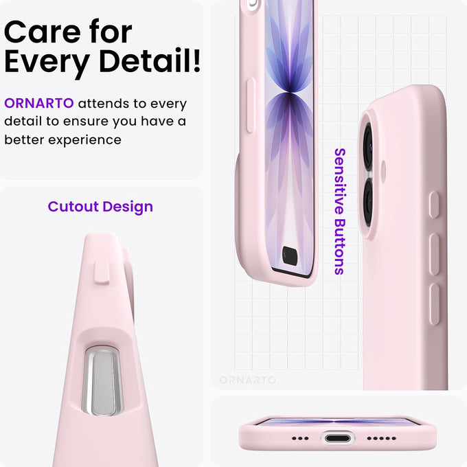 ORNARTO for iPhone 17 Case, Slim Liquid Silicone Cover, Chalk Pink