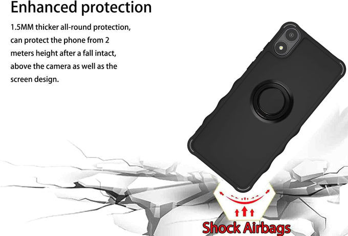 jioeuinly for AriVoice A67L Case Compatible for Foxx FoxxD A67L Phone Case Cover [with Tempered Glass Screen Protector][ 2MM Thickening Super Protection][Ring Support] Black