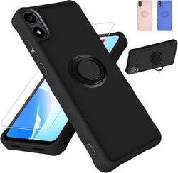 jioeuinly for AriVoice A67L Case Compatible for Foxx FoxxD A67L Phone Case Cover [with Tempered Glass Screen Protector][ 2MM Thickening Super Protection][Ring Support] Black
