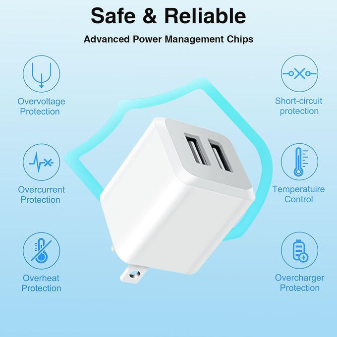 USB A Wall Charger,Dual Port Cube Power Adapter Charger Plug Block Charger