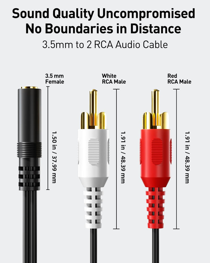 VCE 3.5mm to RCA Splitter, Gold Plated Male Stereo Audio Y Cable, 2-Pack