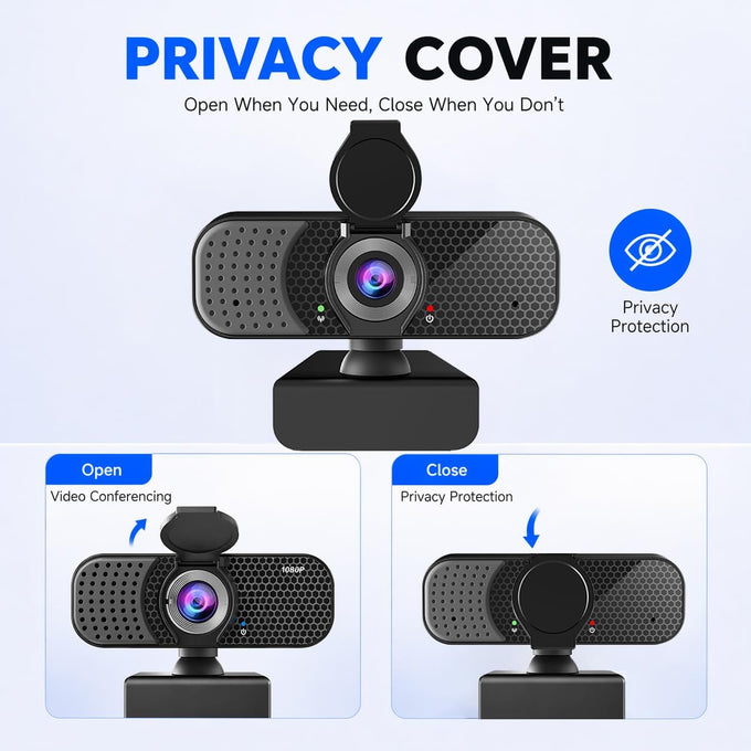 C26 1080P Webcam with Microphone USB Computer Camera USB-A-USB-C Adapter