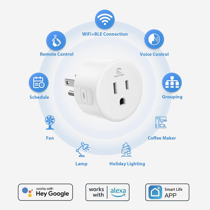 EIGHTREE Smart Plug WiFi Outlet Works with Alexa & Google Home, 15A, 4-Pack
