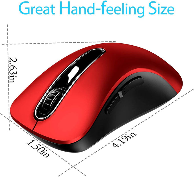 memzuoix 2.4G Wireless Mouse, 1400 DPI Mobile Optical Cordless Mouse with USB Receiver, Portable Computer Mice for Laptop, PC, Desktop, MacBook, 5 Buttons, Red