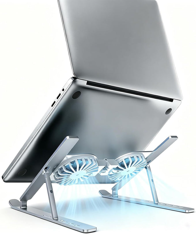 Laptop Cooling Stand with Dual RGB Fans, 7-Level Adjustable Height, Aluminum Ergonomic Laptop Cooler for 11-17'' Notebook (Gray)
