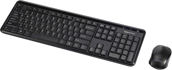 Amazon Basics 2.4GHz Wireless Keyboard and Mouse Combo Set, Quiet and Compact US Layout, Plug and Play, Unifying USB Receiver, Black