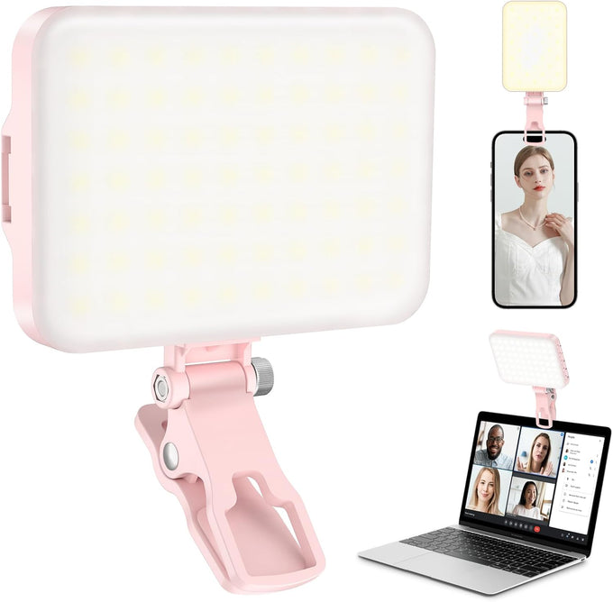 ALTSON 60 LED Portable Selfie Light Video Conference Lighting with Clip & Camera Tripod Adapter Rechargeable 2200mAh CRI 97+, 3 Light Modes for Phone iPhone Webcam Laptop Photo Makeup