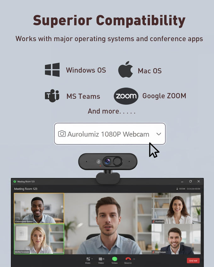 1080P Webcam with Mic, Privacy Cover, Mute Button for PC/Laptop