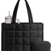 LOVEVOOK Tote Bag for Women, Puffer Work Handbag 15.6 Inch Laptop Purse for Nurse Teacher, Large Quilted Travel Tote Shoulder Bag with Zipper for College Office Clinical Gym, Black