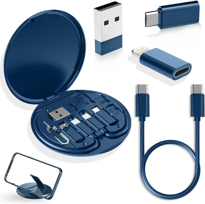 YANZIE USB Adapter Kit, USB C Travel Organizer Case with Phone Stand, Blue