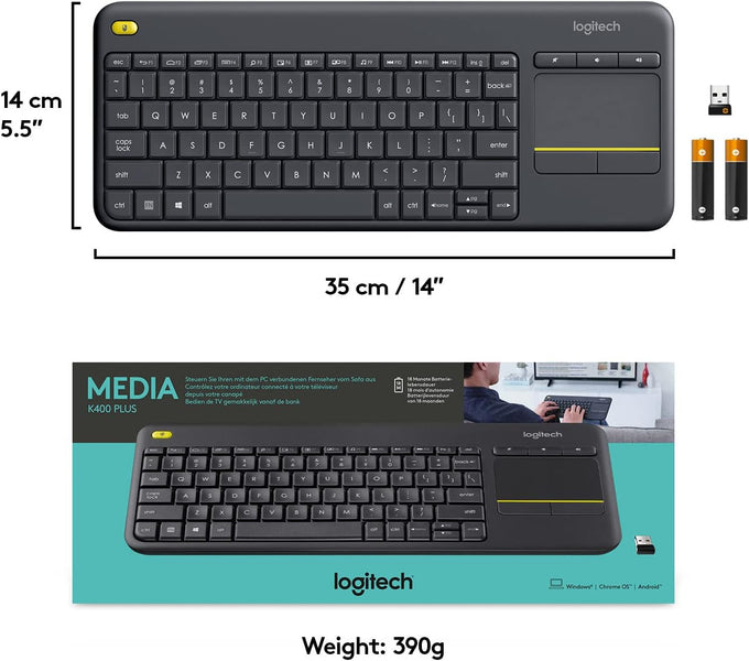 Logitech K400 Plus Wireless Touch TV Keyboard for PC-Connected TV - Black