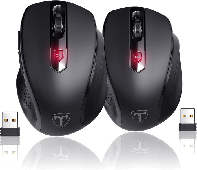 HOTWEEMS Wireless Mouse, D-09 Computer Mouse USB Cordless Mice for Laptop, Ergo Grips, Lightspeed 5-Level 2400 DPI, 16 Months Battery, Portable for PC Mac Chromebook (Black)