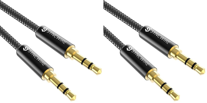 Syncwire 3.5mm Nylon Braided Aux Cable (3.3ft/1m,Hi-Fi Sound), Audio Auxiliary Input Adapter Male to Male Cord for Headphones, Car, Home Stereos, Speaker, iPhone, iPad, iPod, Echo & More – Black