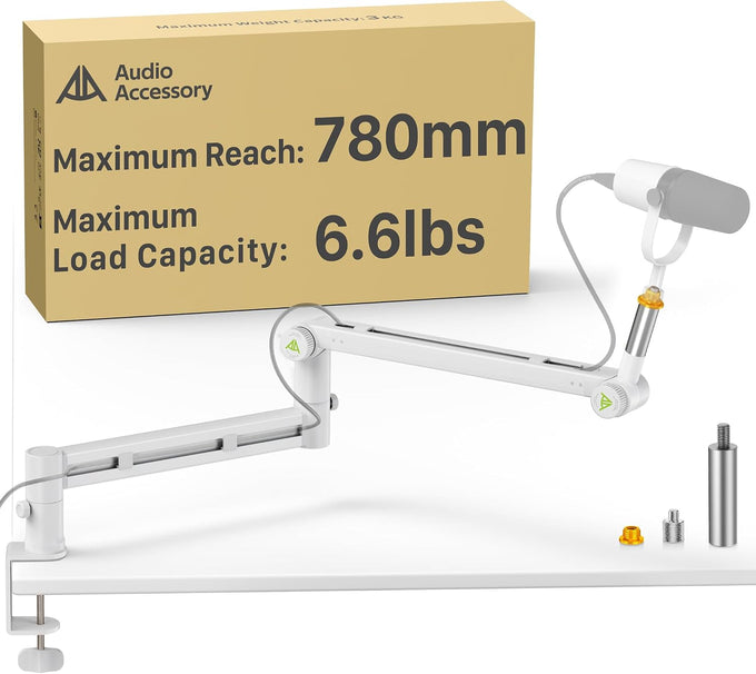 AA AUDIO ACCESSORY Mic Arm Desk Mount (Design for Heavy Mic) 6.6lbs Load Capacity, Stable Gear Lock Never Sags, Metal Low Profile Microphone Boom Stand for Shure SM7B SM7dB MV7, Blue Yeti, Rode PodMic